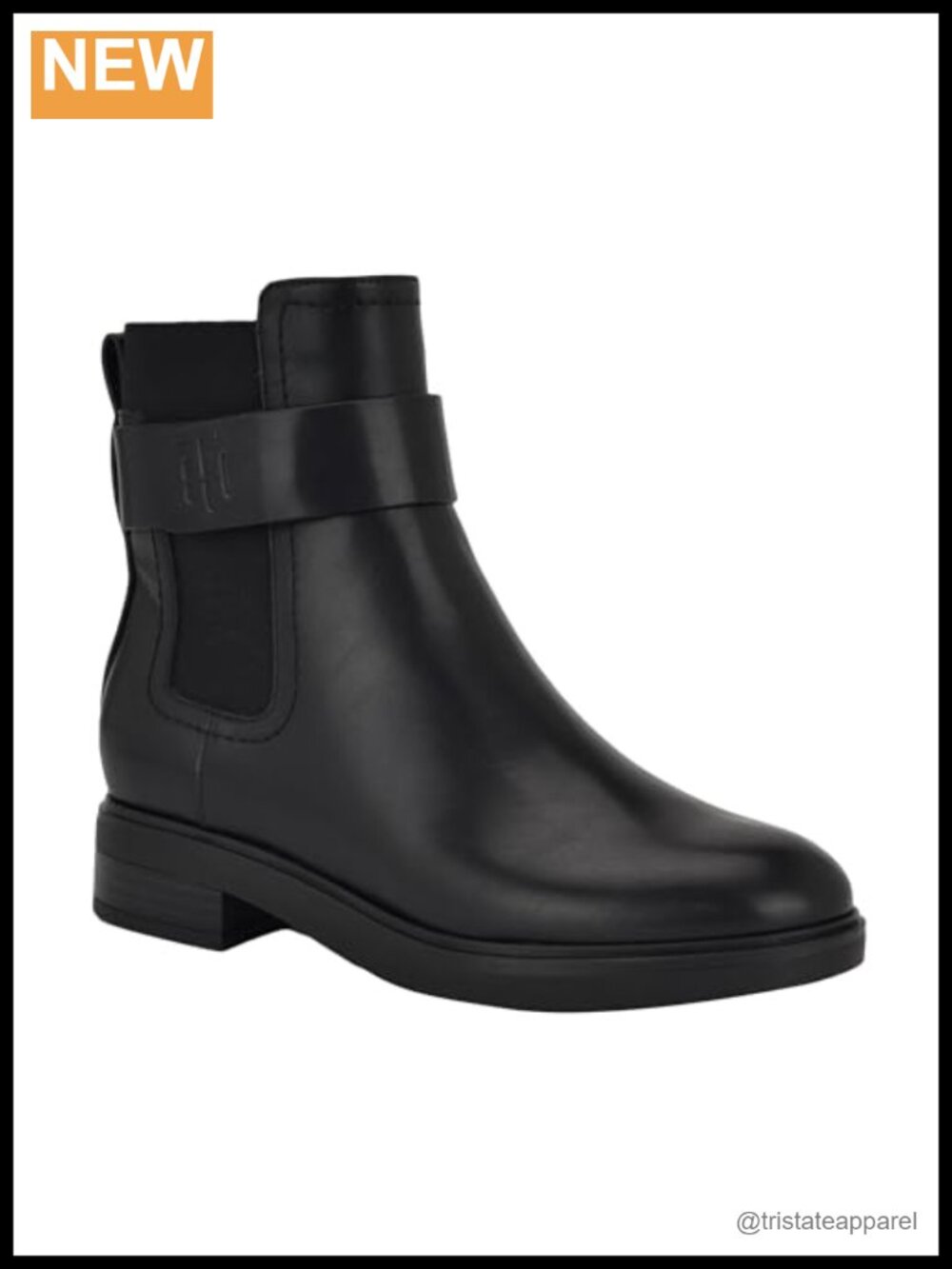 Faux Leather Round Toe Chelsea Ankle Bootie with Block Heel, Zip Closure